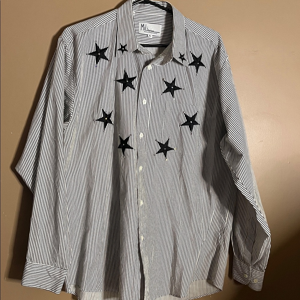 😄Xl dress shirt stars and pin stripes long sleeve